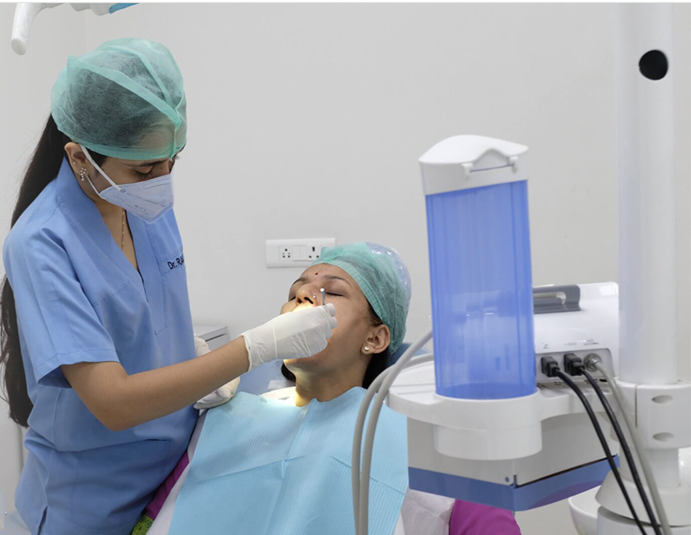 Sterile dental care room showing patient treatment setup